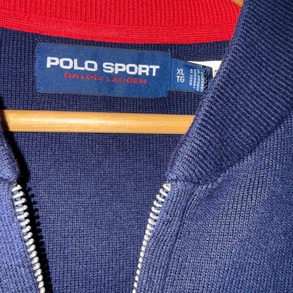 Polo by Ralph Lauren Navy and White Cotton-Blend Full-Zip Sweater - Picture 8 of 9